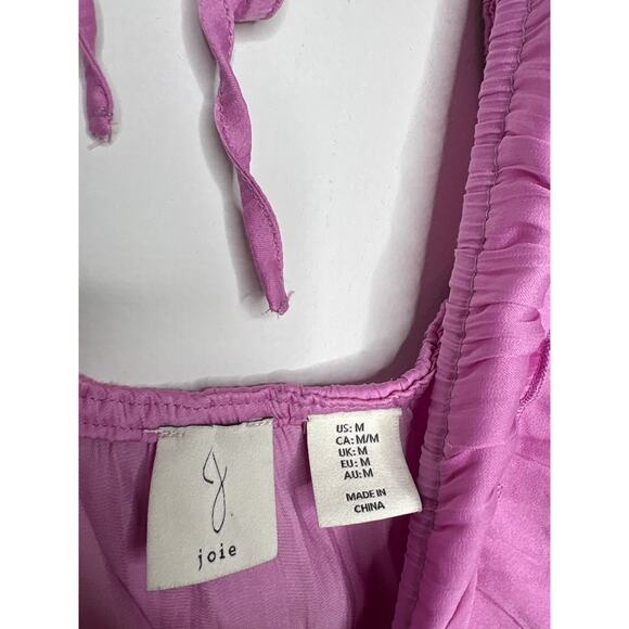 Joie Satin Midi Dress Purple Smocked Ruffle V Neck Womens Medium - Picture 5 of 8